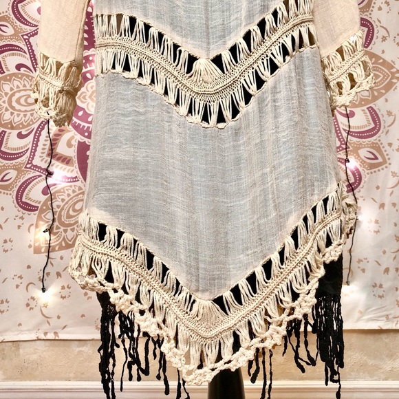 Boho Top V Neck Crochet Tunic Blouse NWOT - Picture 4 of 11